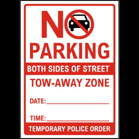 Temporary No Parking Both Sides of Street Sign